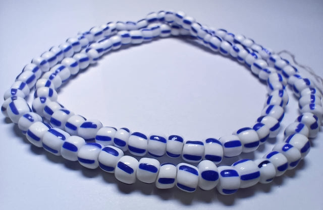 Strung - Glass Beads - Blue & White Stripe - 03330